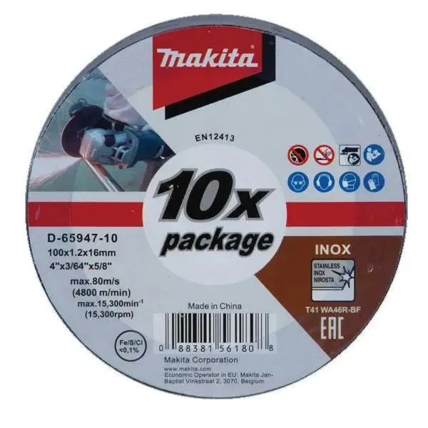 Đá cắt mỏng  Inox 100x1.2x16mm Makita D-65947-10