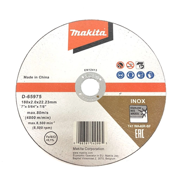 Đá cắt mỏng cho Inox 180x2.0x22.23mm Makita D-65975