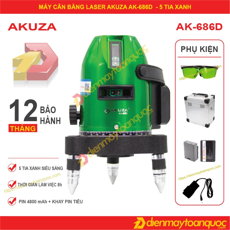 Máy cân bằng laser 5 tia Akuza AK 686D