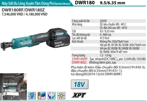 MÁY SIẾT BU LÔNG XUYÊN TÂM DÙNG PIN MAKITA DWR180RF (18V)
