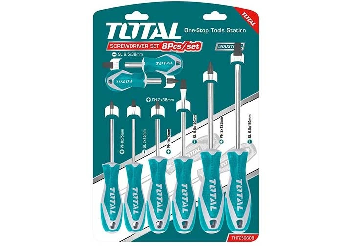 Bộ tuốc nơ vít dẹp và bake 10 chi tiết Total THT250610